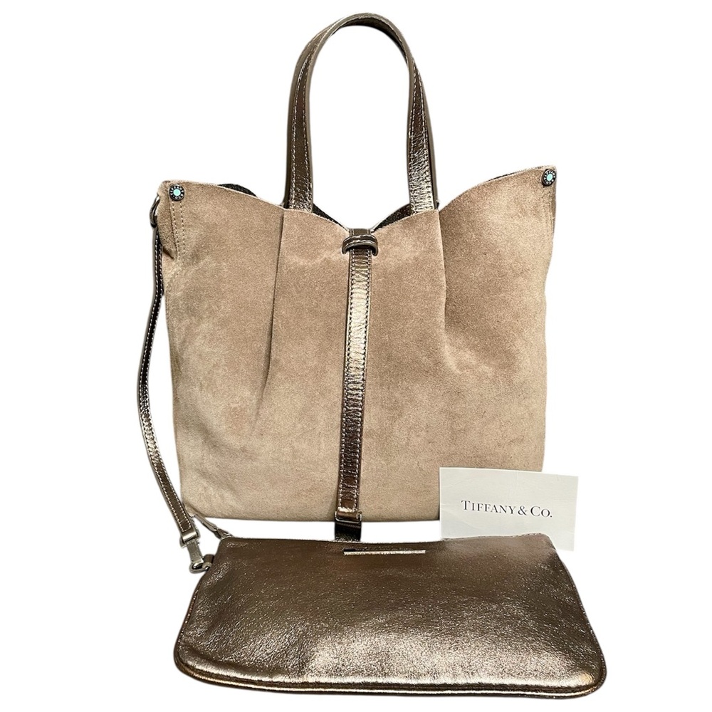 Tiffany & Co. Reversible Bronze Leather & Suede Tote Bag w/ Pochette